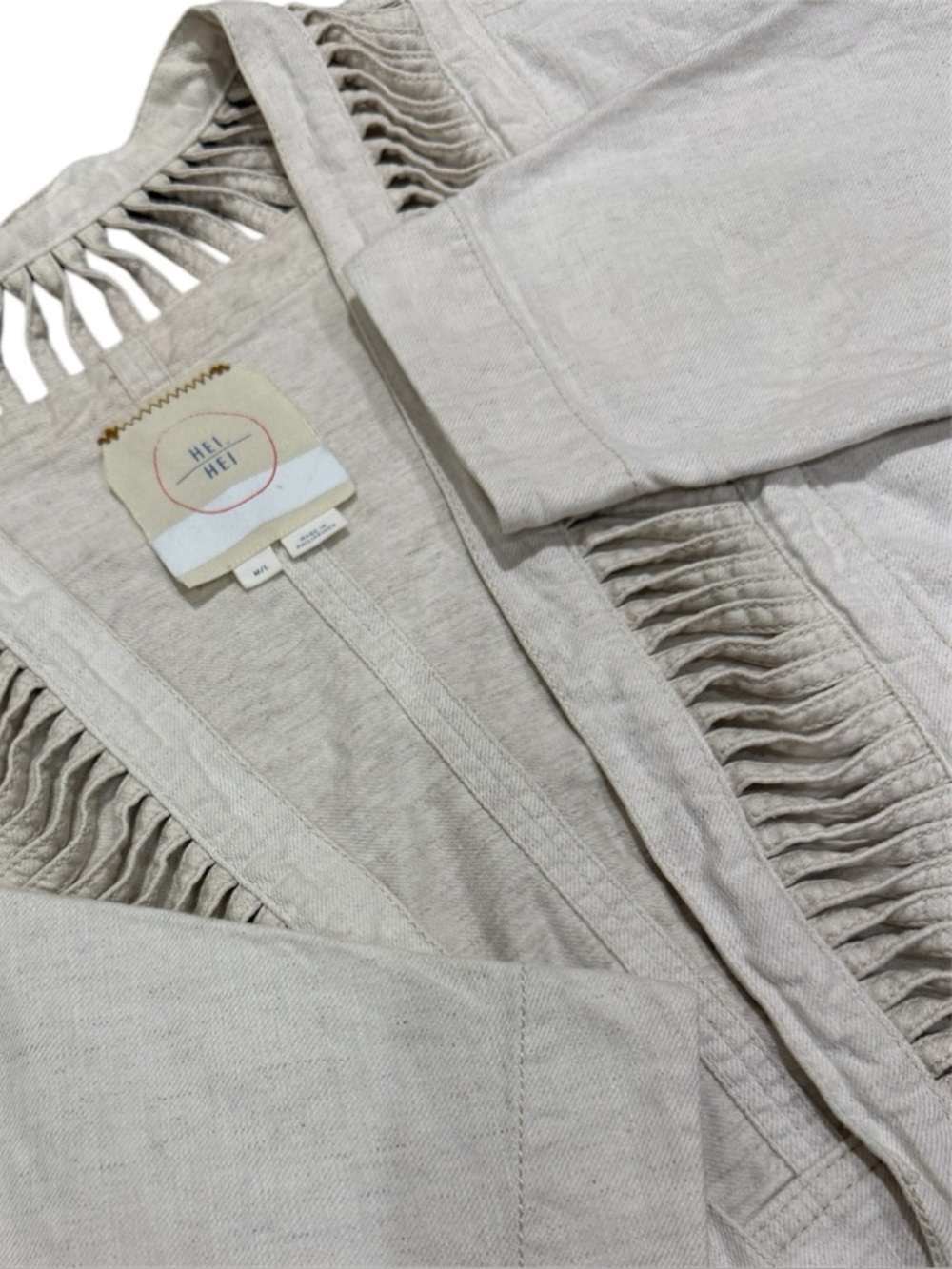 Anthropologie Hei Hei Jacket Women M/L Beige Linen Blend Cage Detail Boho Vtg